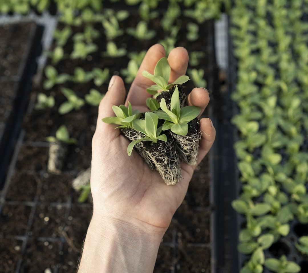Green plant held in a person’s hand