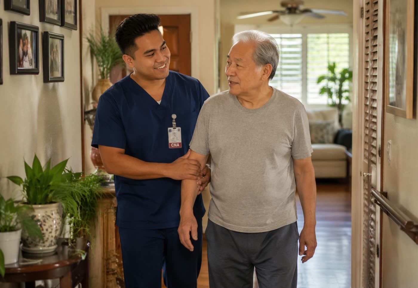 CNA helping a client with medication reminders