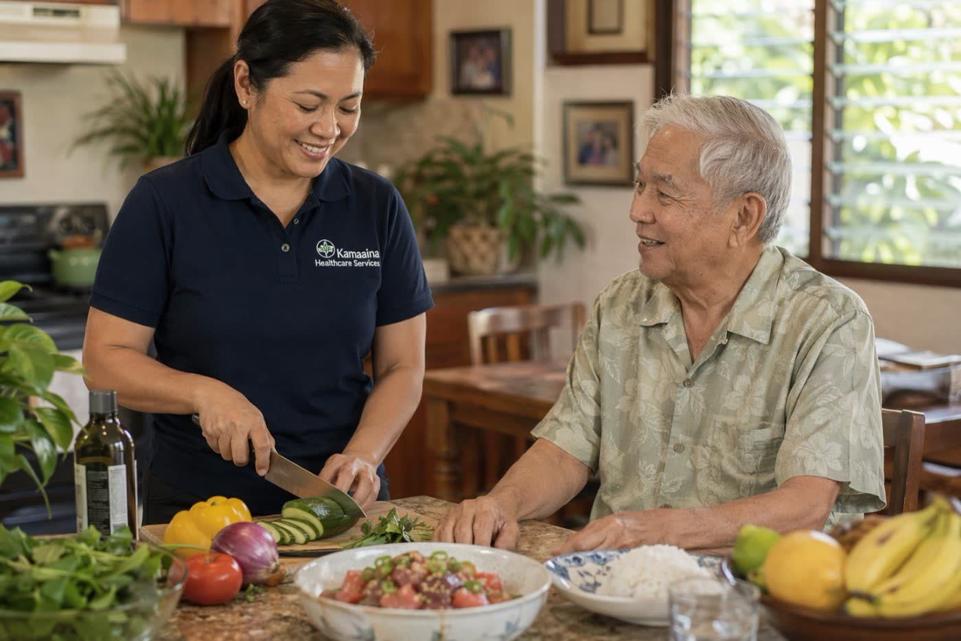 CNA preparing a nutritious meal with a client