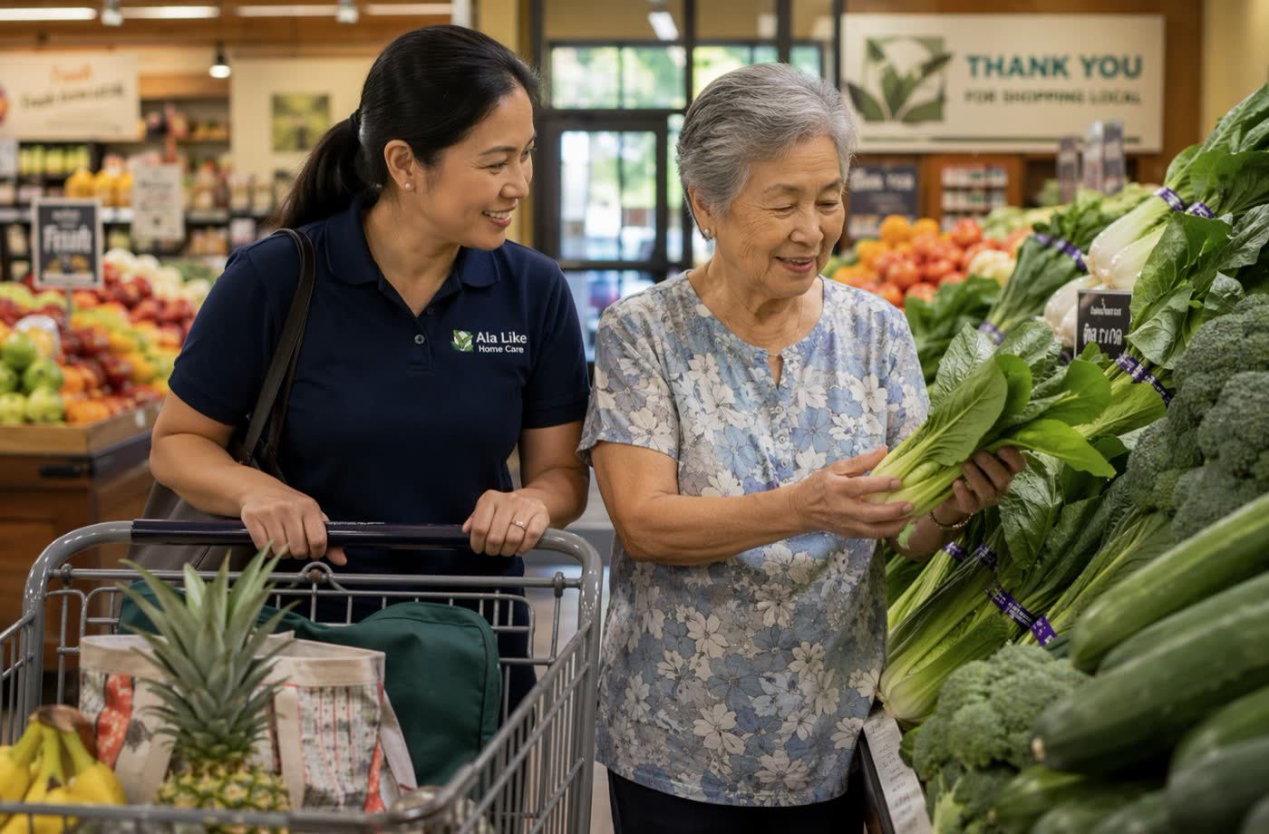 Kamaʻaina caregiver helping a client with errands and daily tasks