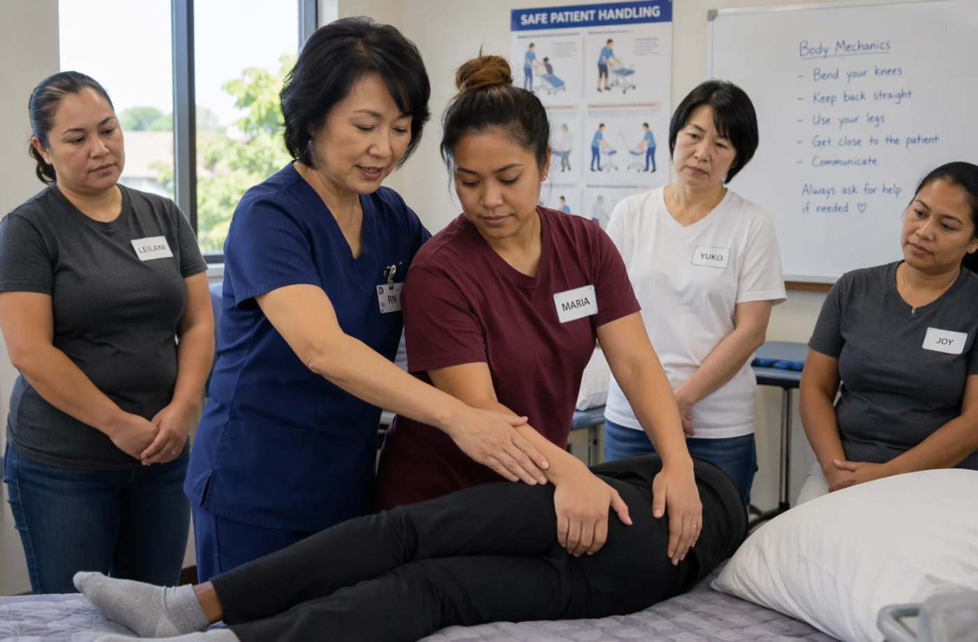 Nurse training a family caregiver