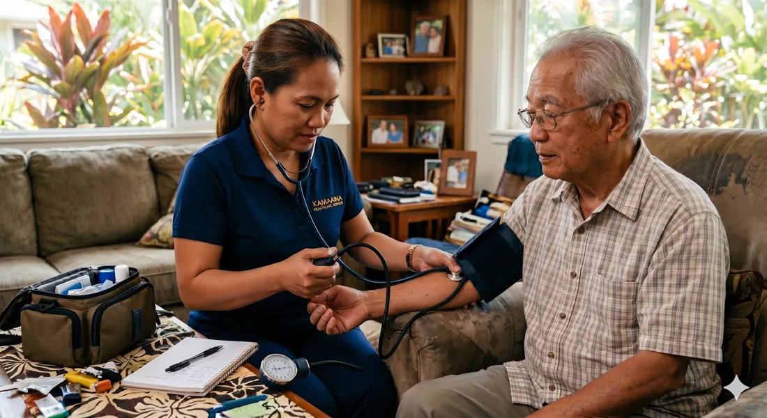 Nurse providing skilled nursing care to a client at home